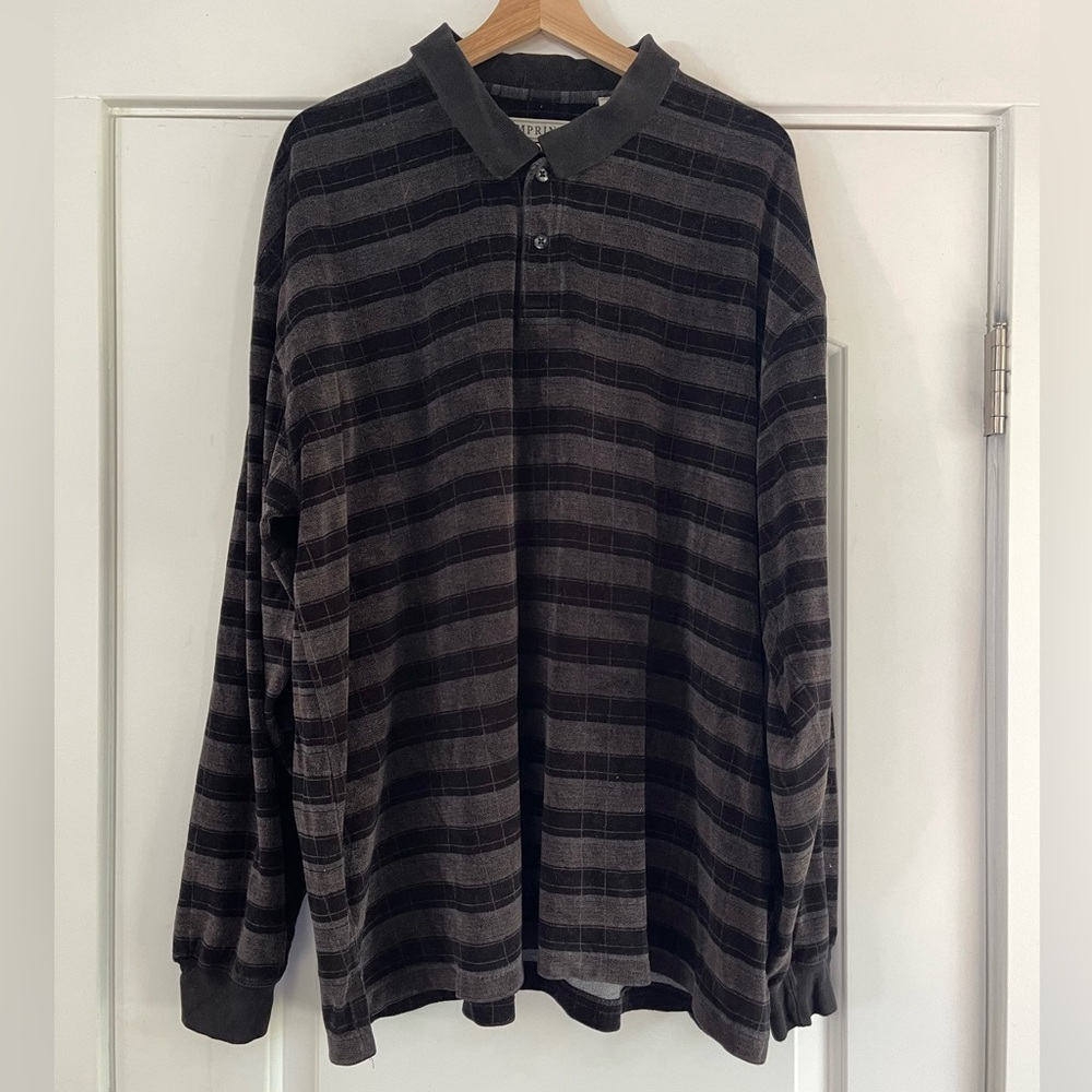Cool Vintage Imprints Velour Long Sleeve Plaid Polo - XXL